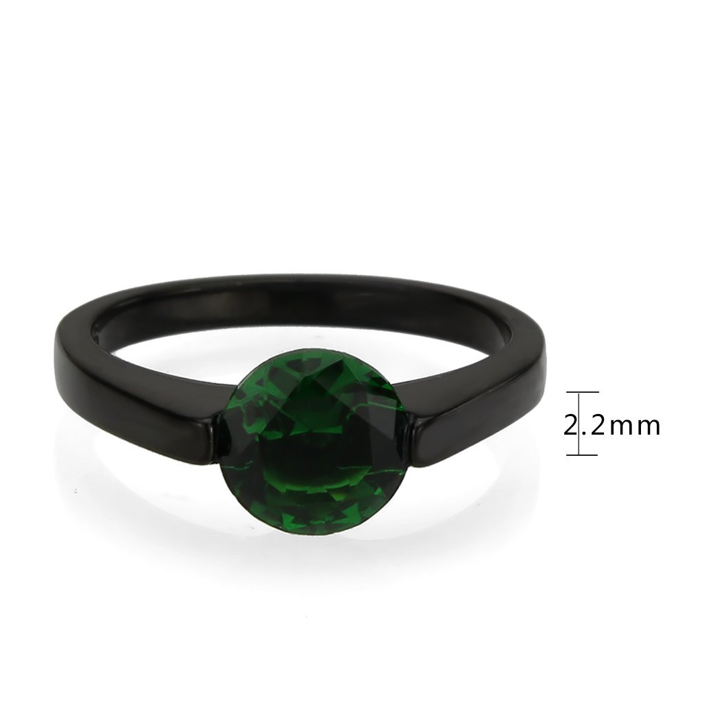 TK3738 IP Black Stainless Steel Ring featuring a vibrant synthetic emerald stone, showcasing a sleek and modern design.