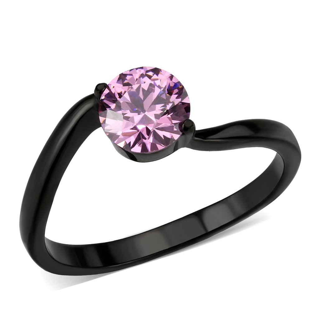 TK3739 IP Black Stainless Steel Ring featuring AAA Grade CZ in rose color, showcasing its elegant design and sparkling center stone.