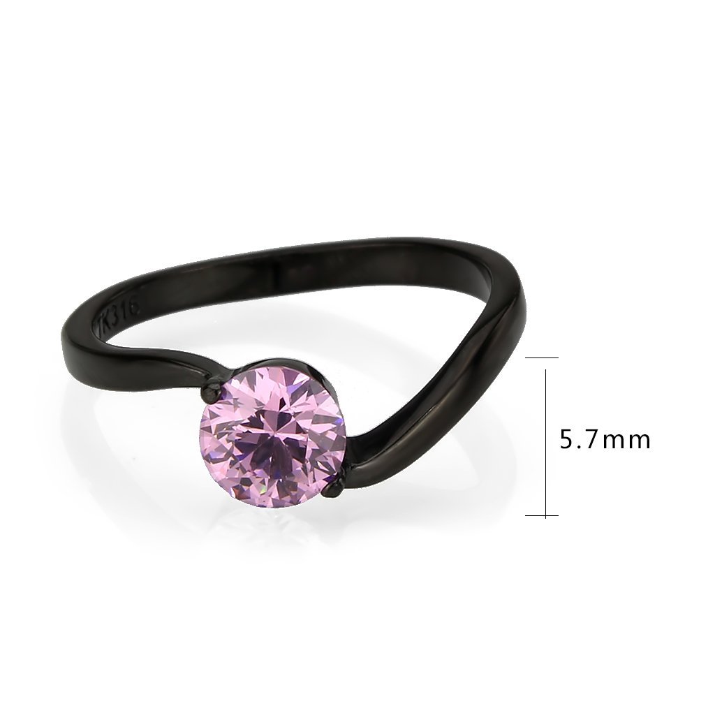 TK3739 IP Black Stainless Steel Ring featuring AAA Grade CZ in rose color, showcasing its elegant design and sparkling center stone.