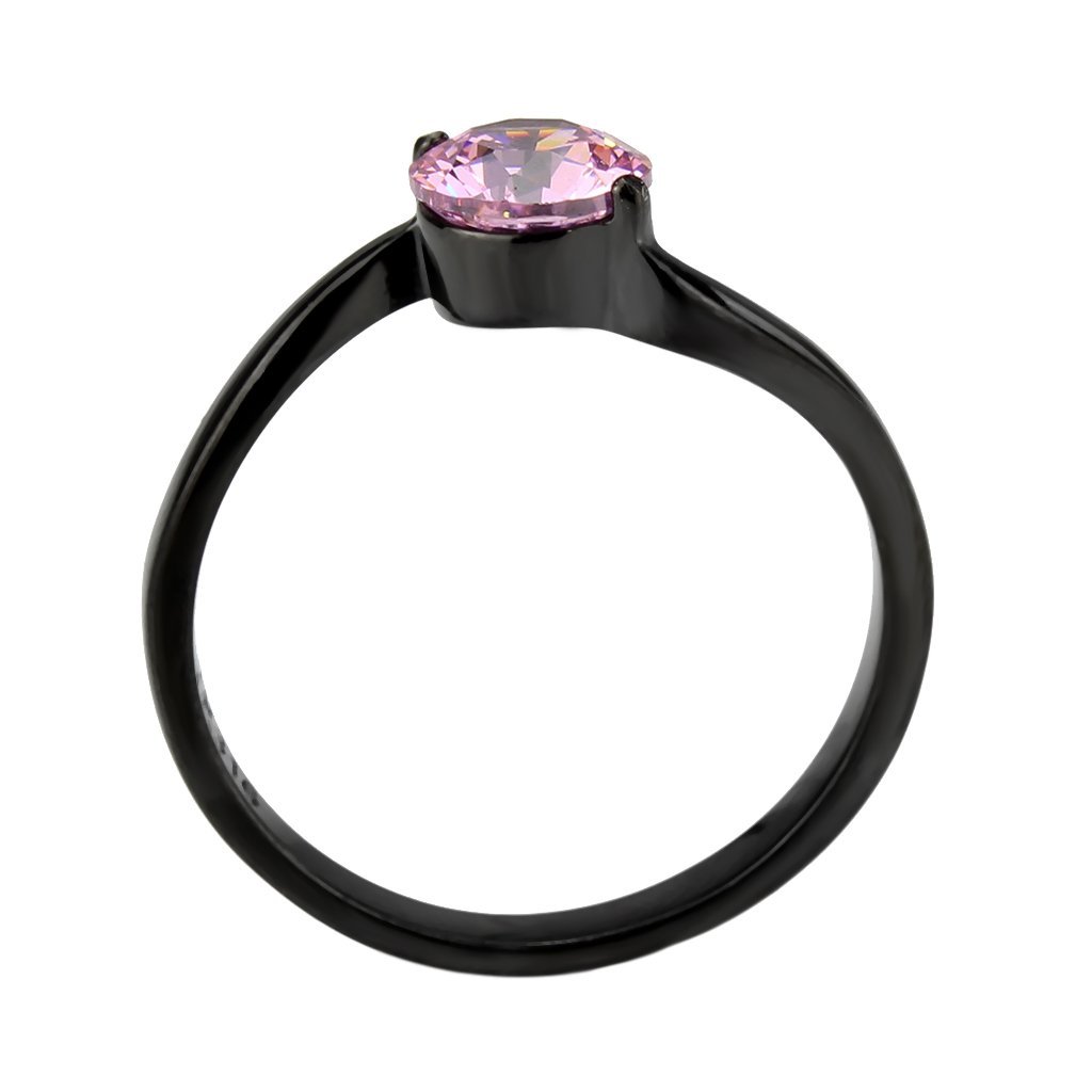 TK3739 IP Black Stainless Steel Ring featuring AAA Grade CZ in rose color, showcasing its elegant design and sparkling center stone.