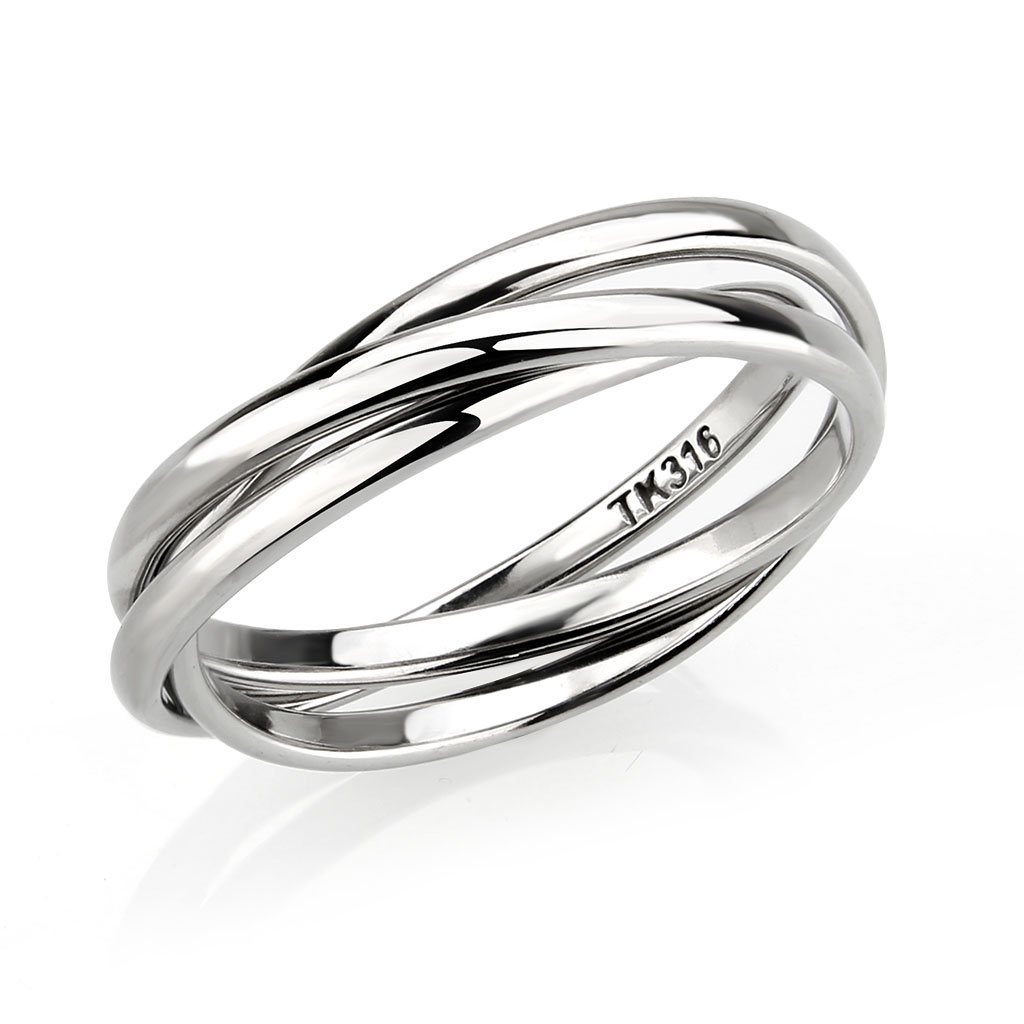 High polished stainless steel interlocking ring with a sleek design, perfect for any occasion.