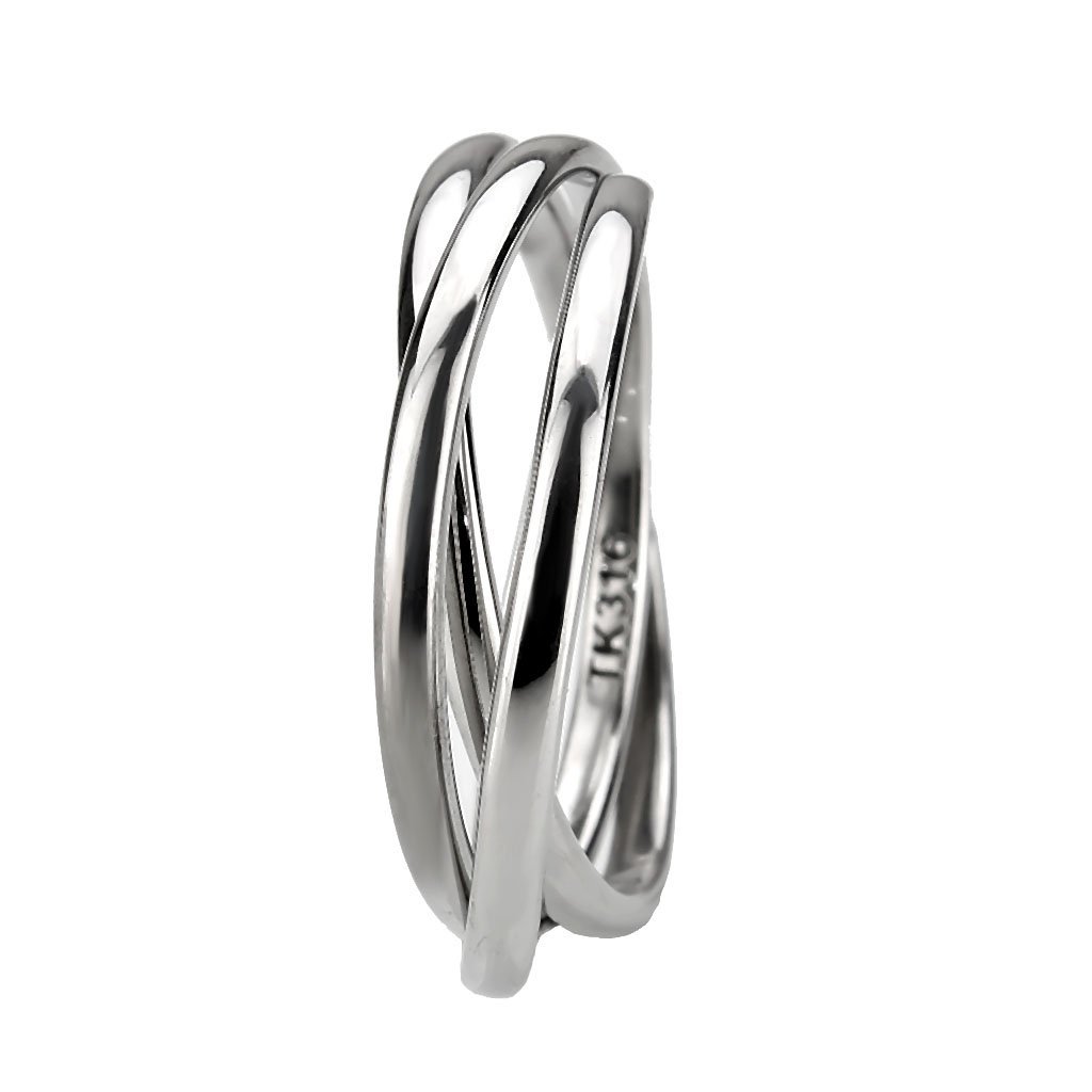 High polished stainless steel interlocking ring with a sleek design, perfect for any occasion.