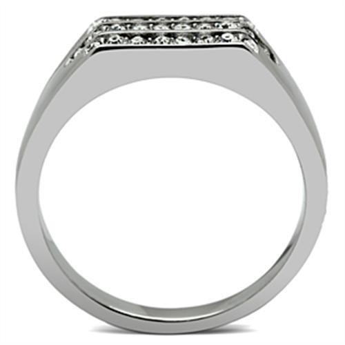 TK375 High Polished Stainless Steel Ring featuring a clear top grade crystal centerpiece, showcasing a brilliant shine.