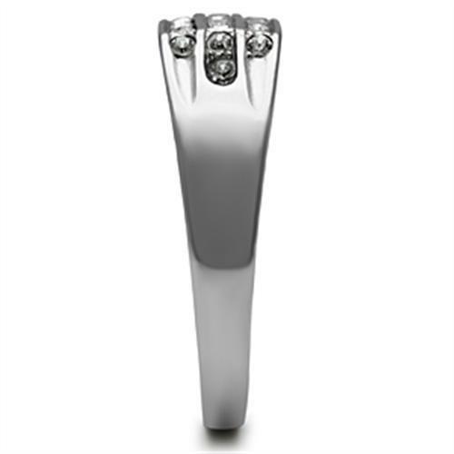 TK375 High Polished Stainless Steel Ring featuring a clear top grade crystal centerpiece, showcasing a brilliant shine.