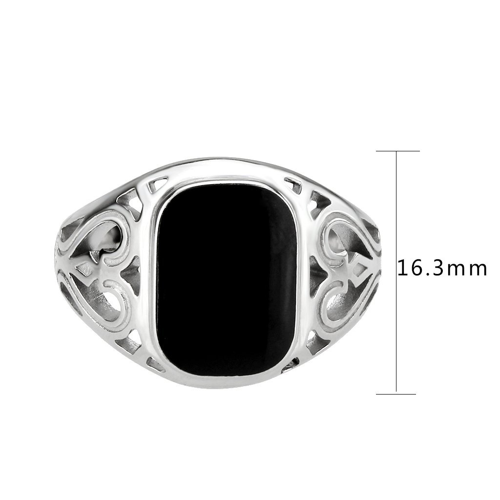 TK3753 High Polished Stainless Steel Ring featuring a Jet Epoxy center stone, showcasing a sleek and modern design.