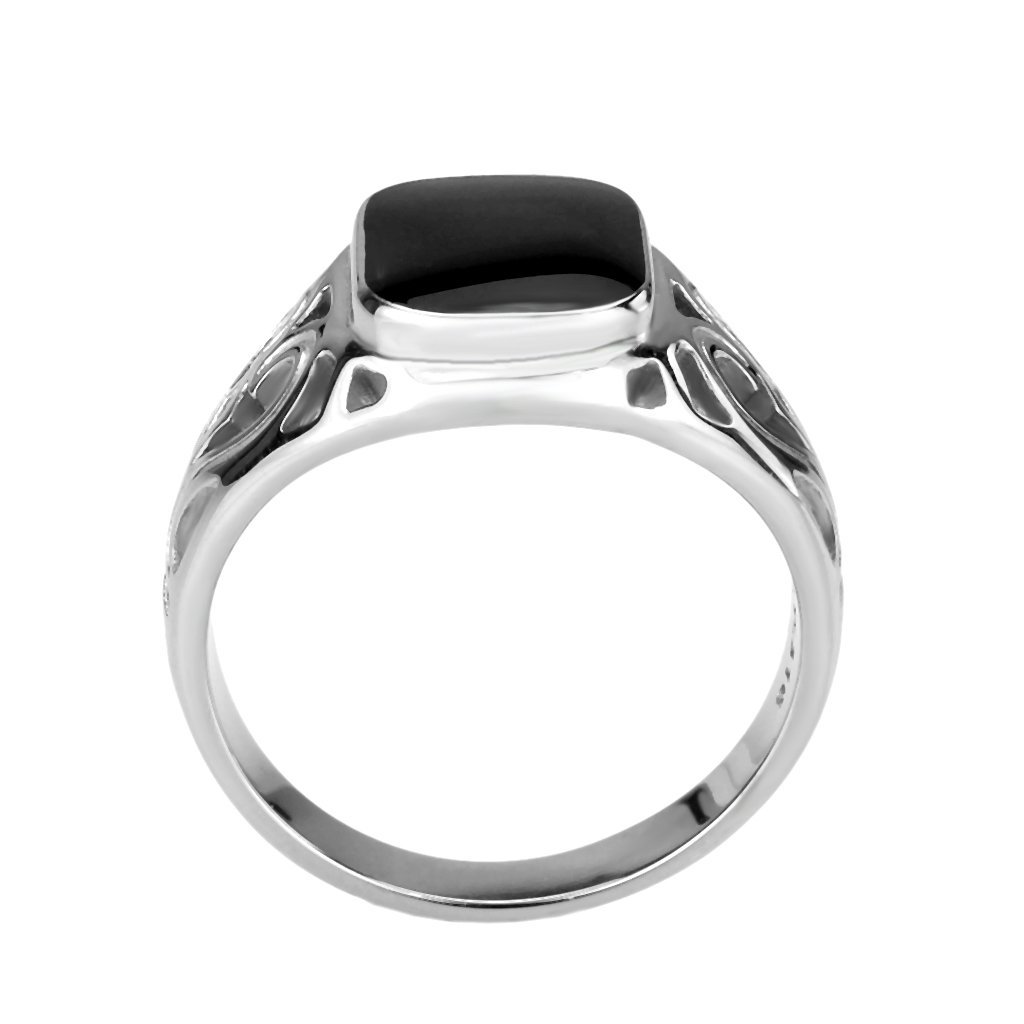 TK3753 High Polished Stainless Steel Ring featuring a Jet Epoxy center stone, showcasing a sleek and modern design.