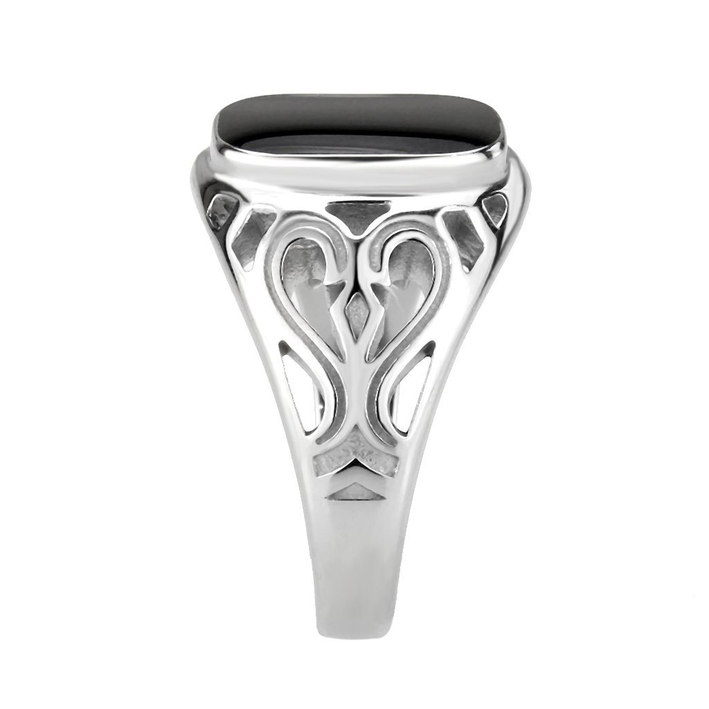 TK3753 High Polished Stainless Steel Ring featuring a Jet Epoxy center stone, showcasing a sleek and modern design.