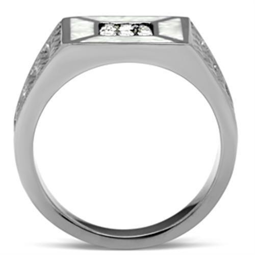 TK385 High Polished Stainless Steel Ring featuring a clear top grade crystal, showcasing its elegant design and shiny finish.