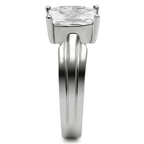 TK391 High Polished Stainless Steel Ring featuring a clear AAA Grade CZ center stone, showcasing its elegant design and shiny finish.