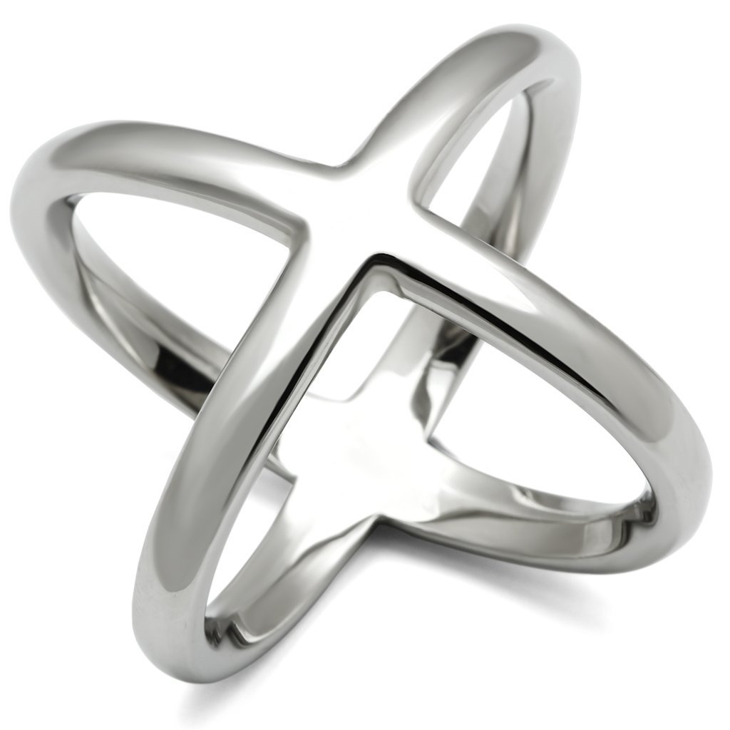 TK395 High Polished Stainless Steel Ring with a sleek, shiny finish, showcasing its minimalist design without any stones.