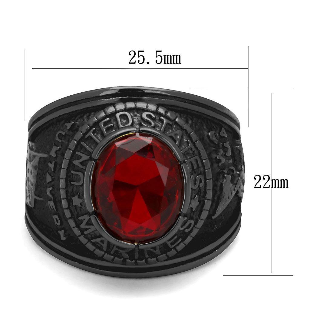 TK414703J IP Black Stainless Steel Ring featuring a synthetic glass center stone in Siam color, showcasing a modern and elegant design.