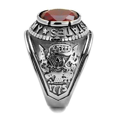 High-polished stainless steel ring featuring a vibrant Siam synthetic glass stone, showcasing elegance and durability.