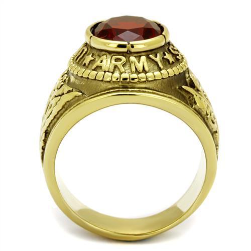 TK414706G IP Gold Stainless Steel Ring featuring a vibrant Siam synthetic glass center stone, elegantly designed for durability and style.