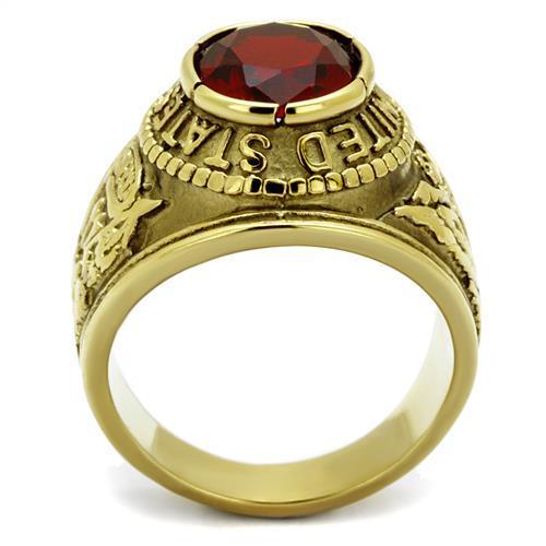 TK414706G IP Gold Stainless Steel Ring featuring a vibrant Siam synthetic glass center stone, elegantly designed for durability and style.