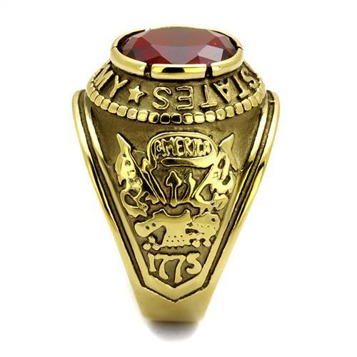 TK414706G IP Gold Stainless Steel Ring featuring a vibrant Siam synthetic glass center stone, elegantly designed for durability and style.