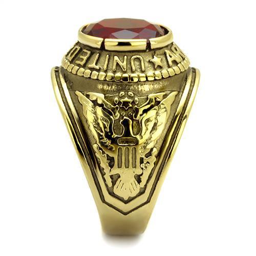 TK414706G IP Gold Stainless Steel Ring featuring a vibrant Siam synthetic glass center stone, elegantly designed for durability and style.