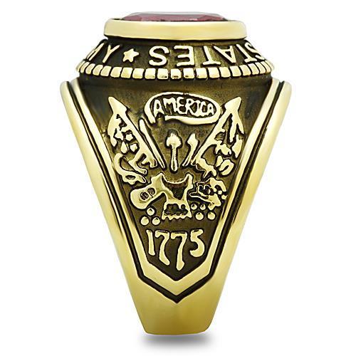 TK414706G IP Gold Stainless Steel Ring featuring a vibrant Siam synthetic glass center stone, elegantly designed for durability and style.