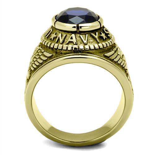 TK414707G IP Gold Stainless Steel Ring featuring a Montana synthetic glass centerpiece, showcasing elegance and durability.