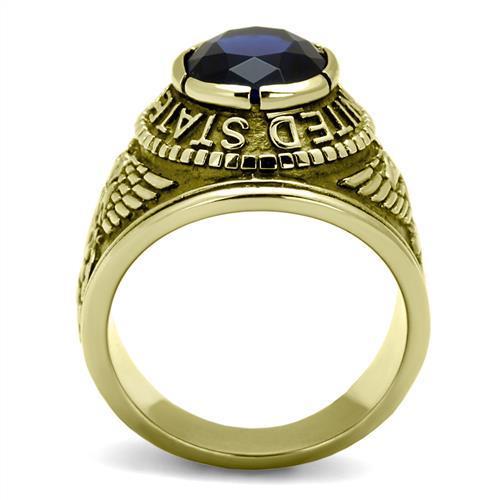 TK414707G IP Gold Stainless Steel Ring featuring a Montana synthetic glass centerpiece, showcasing elegance and durability.