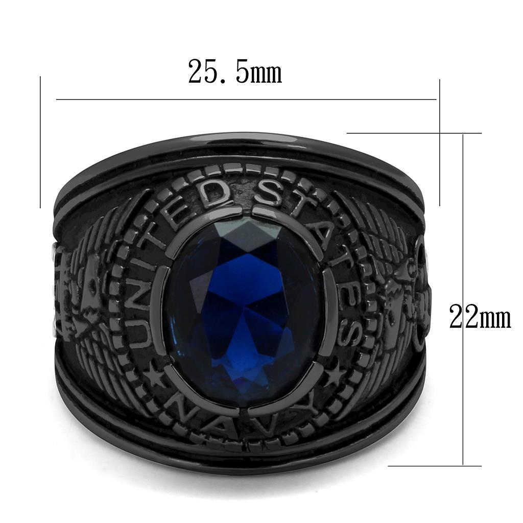 TK414707J IP Black Stainless Steel Ring featuring a synthetic sapphire stone, showcasing a sleek design and durable material.