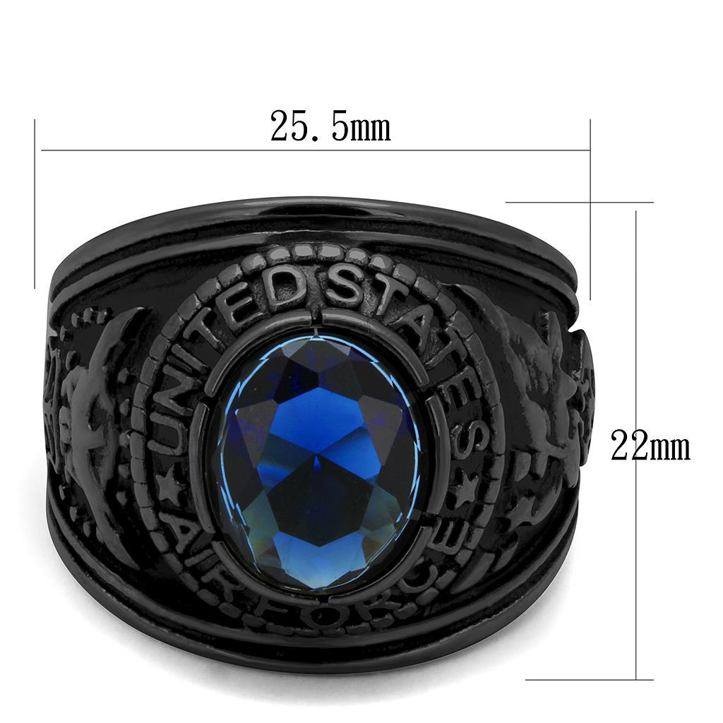 TK414708J IP Black Stainless Steel Ring featuring a synthetic sapphire stone, showcasing a modern design with a sleek finish.