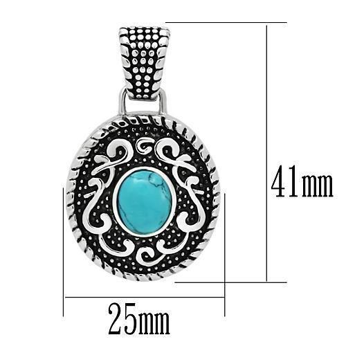 TK550 High Polished Stainless Steel Necklace featuring a vibrant synthetic turquoise center stone in sea blue color.