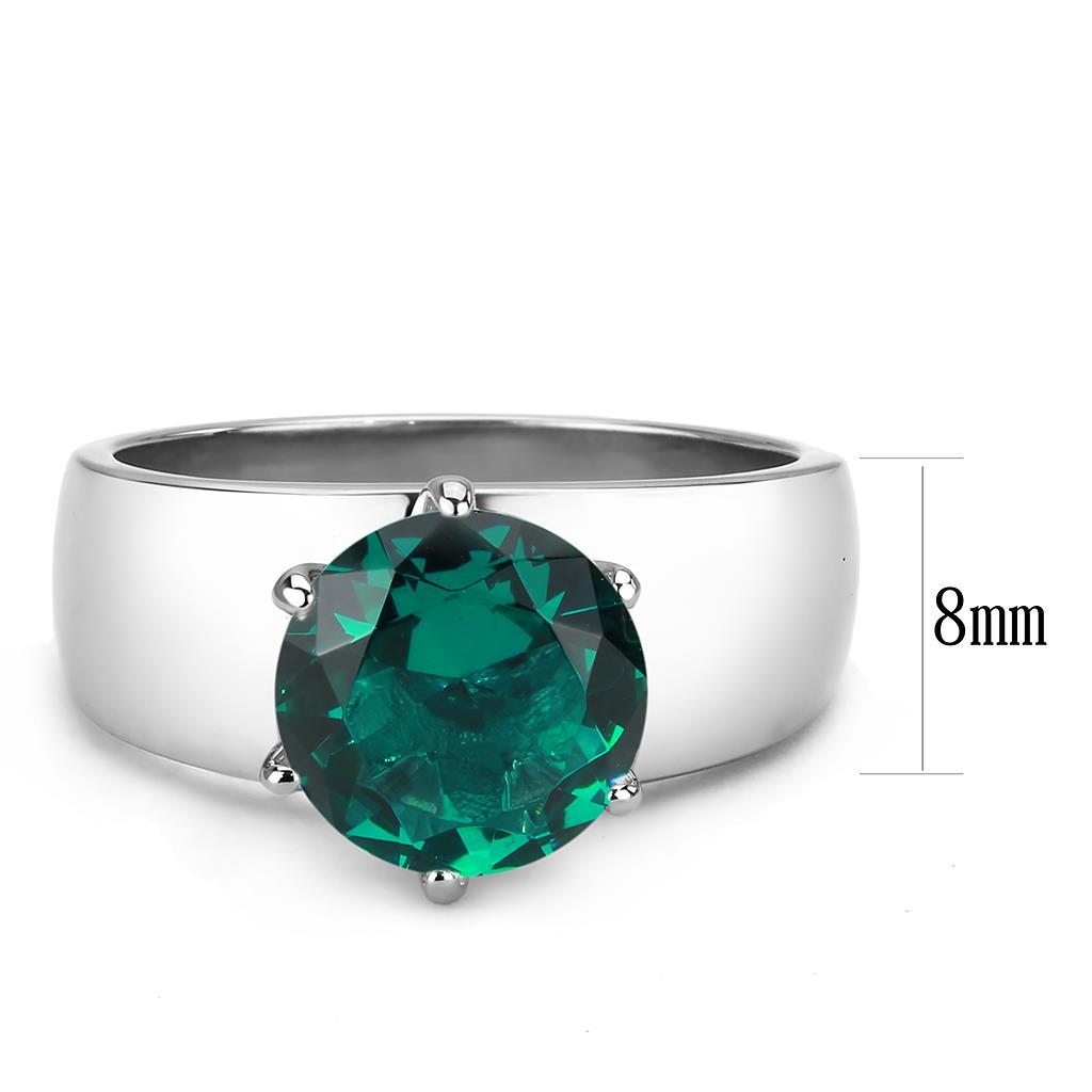 TK52012 High Polished Stainless Steel Ring featuring a synthetic blue zircon stone, showcasing a sleek and shiny design.