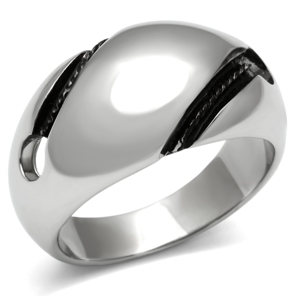 TK524 High Polished Stainless Steel Ring with a sleek, shiny finish, showcasing its minimalist design without any stones.