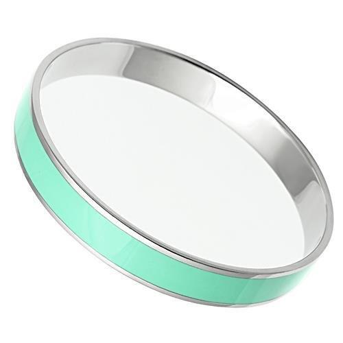 TK537 High Polished Stainless Steel Bangle featuring an aquamarine epoxy center stone, showcasing a sleek and modern design.