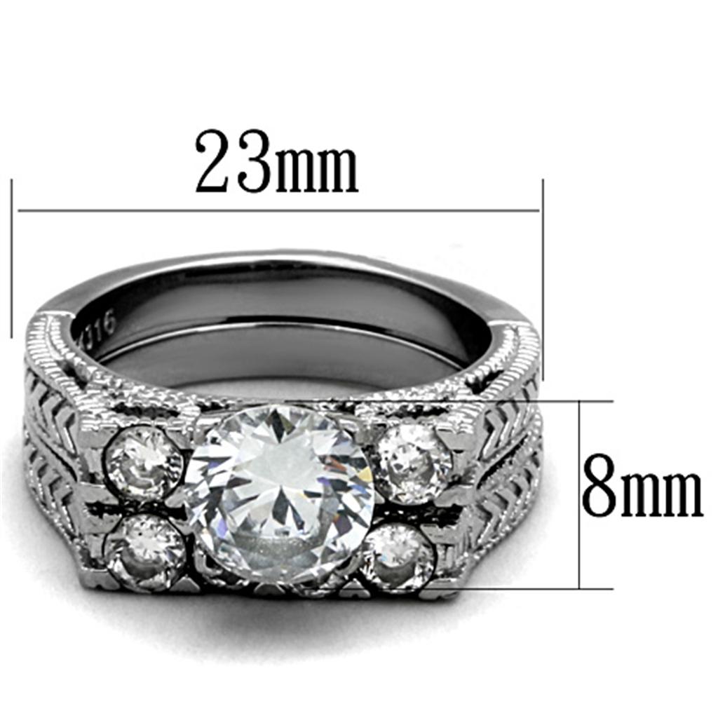 TK5X019 High Polished Stainless Steel Ring featuring a clear AAA Grade CZ center stone, showcasing its elegant design and shine.