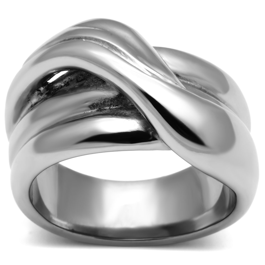 TK615 High Polished Stainless Steel Ring with a sleek, shiny finish, showcasing its minimalist design without any stones.