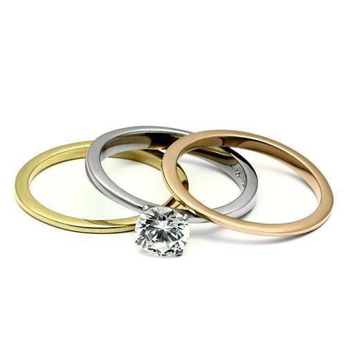 Three rings with diamond solitaire.