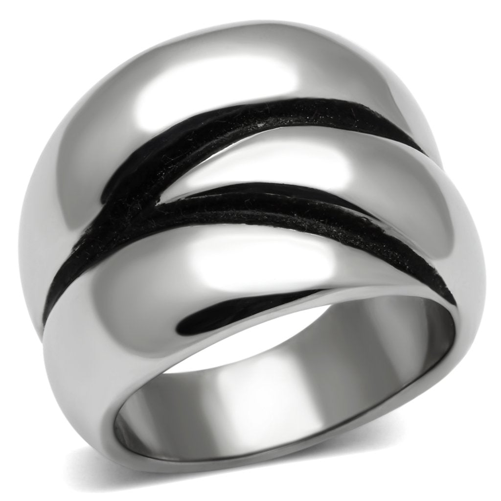 TK633 High Polished Stainless Steel Ring with a sleek, shiny finish, showcasing its minimalist design without any stones.