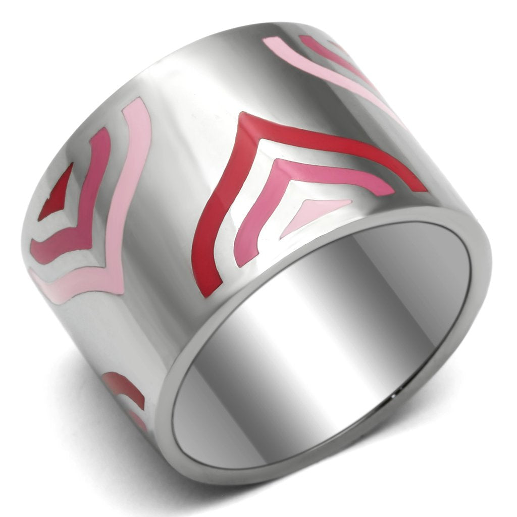 TK678 High Polished Stainless Steel Ring featuring a vibrant multi-color epoxy stone, showcasing its elegant design and shine.