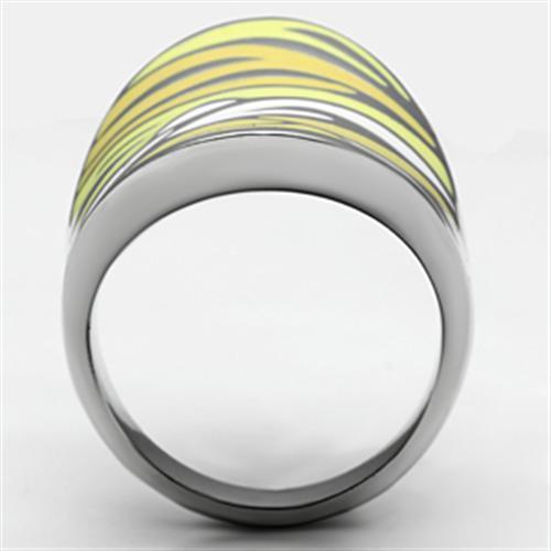 TK688 High Polished Stainless Steel Ring featuring a vibrant multi-color epoxy stone, showcasing its elegant design and polished finish.