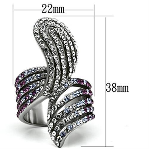 TK691 High Polished Stainless Steel Ring featuring a vibrant multi-color top grade crystal, showcasing its elegant design and polished finish.