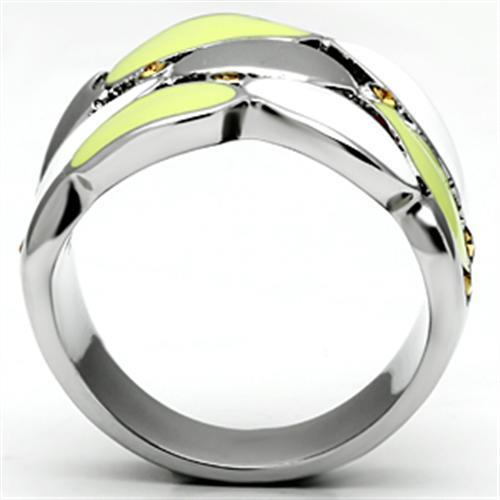 Silver ring with yellow accents.