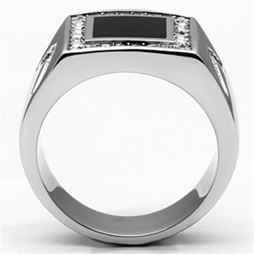 TK702 High Polished Stainless Steel Ring featuring a clear top grade crystal centerpiece, showcasing its elegant design and polished finish.