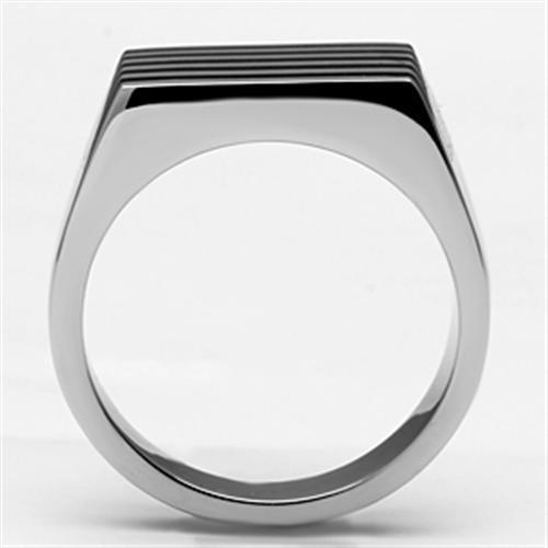 TK705 High Polished Stainless Steel Ring featuring a Jet Epoxy center stone, showcasing a sleek and elegant design.