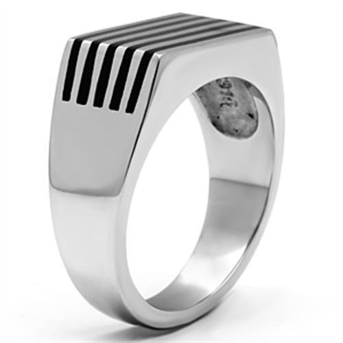 TK705 High Polished Stainless Steel Ring featuring a Jet Epoxy center stone, showcasing a sleek and elegant design.