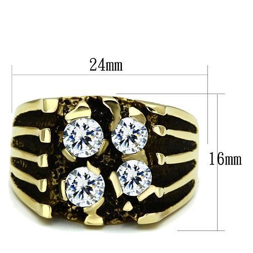 TK772 IP Gold Stainless Steel Ring featuring a clear AAA Grade CZ center stone, showcasing its elegant design and durable material.