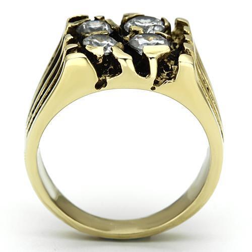 TK772 IP Gold Stainless Steel Ring featuring a clear AAA Grade CZ center stone, showcasing its elegant design and durable material.