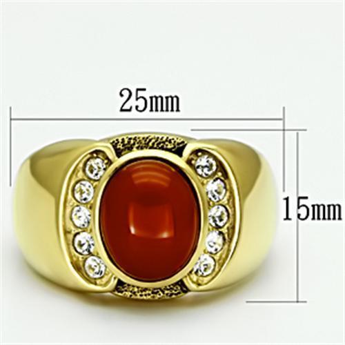 TK729 IP Gold Stainless Steel Ring featuring a vibrant Siam Agate stone, showcasing elegance and durability.