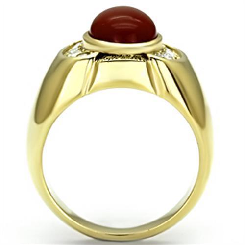 TK729 IP Gold Stainless Steel Ring featuring a vibrant Siam Agate stone, showcasing elegance and durability.