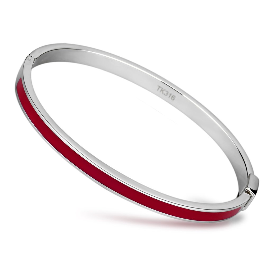 TK744 High Polished Stainless Steel Bangle featuring a vibrant Siam epoxy stone, showcasing its elegant design and shiny finish.