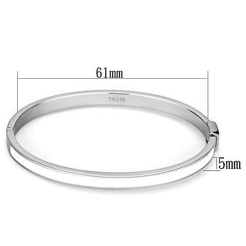 TK740 High Polished Stainless Steel Bangle featuring a white epoxy center stone, showcasing its elegant design and shiny finish.