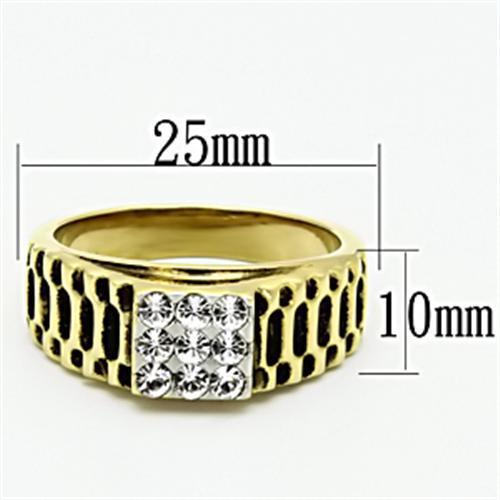 TK753 Two-Tone IP Gold Stainless Steel Ring featuring a clear top-grade crystal centerpiece, showcasing its elegant design and luxurious finish.