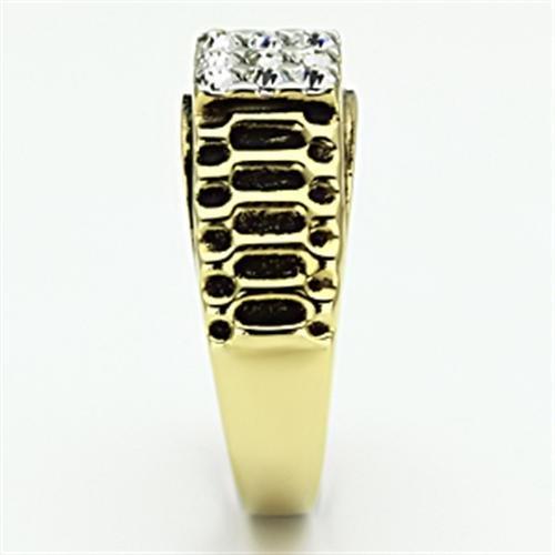 TK753 Two-Tone IP Gold Stainless Steel Ring featuring a clear top-grade crystal centerpiece, showcasing its elegant design and luxurious finish.