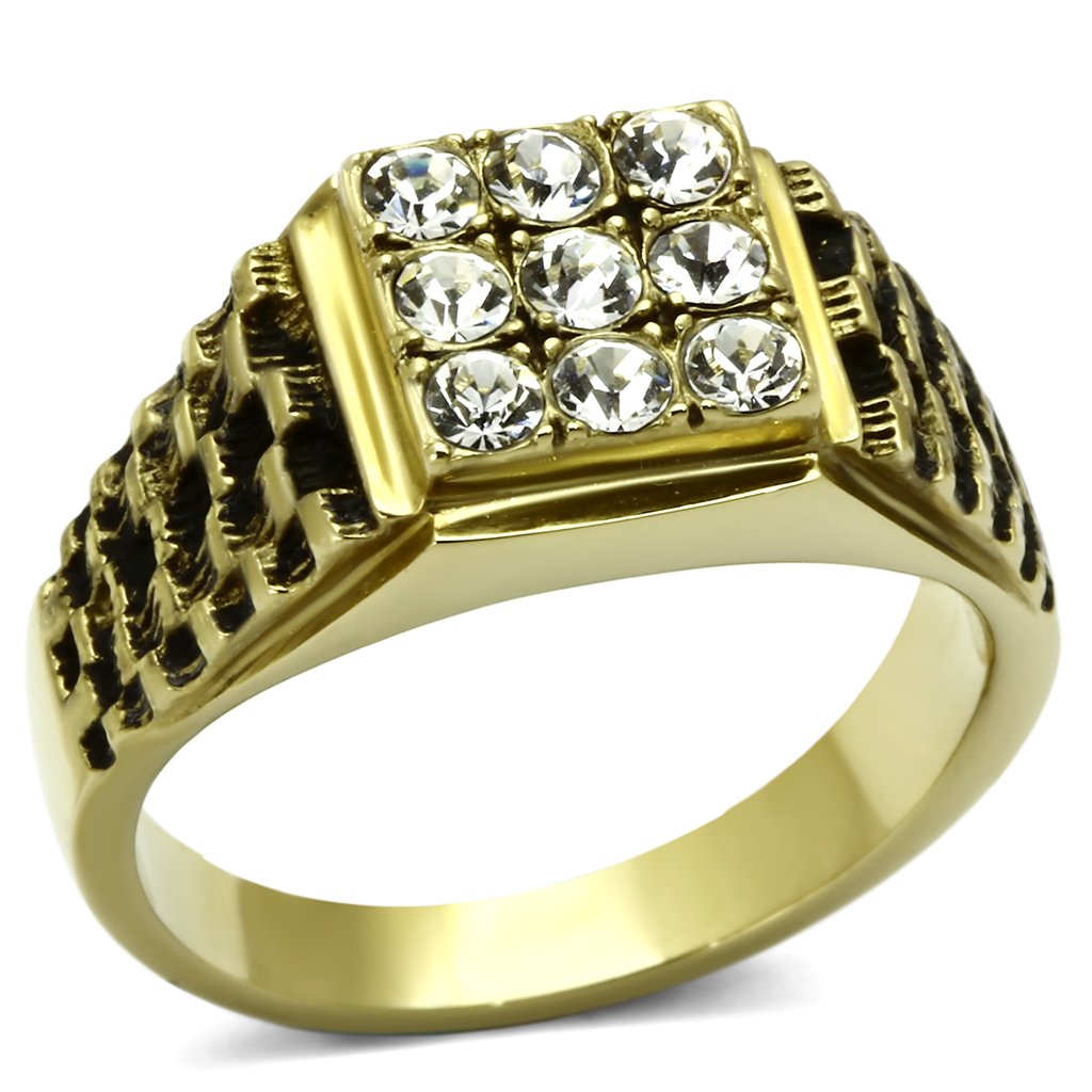 TK765 IP Gold Stainless Steel Ring featuring a clear top-grade crystal, showcasing its elegant design and luxurious finish.