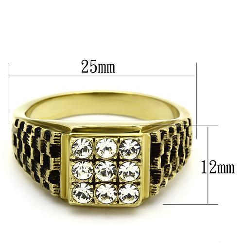 TK765 IP Gold Stainless Steel Ring featuring a clear top-grade crystal, showcasing its elegant design and luxurious finish.